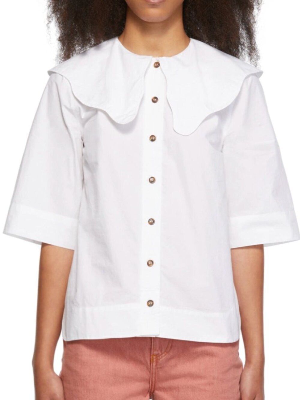 Ganni White Cotton Poplin Collared Blouse